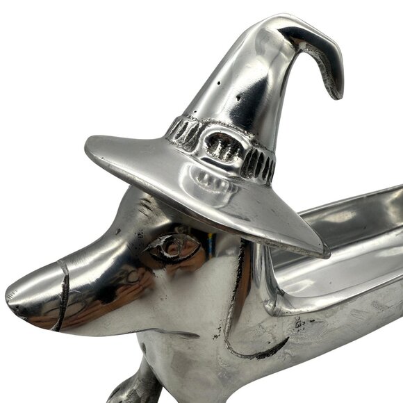 Halloween Dachshund Weiner Dog Witch Silver Metal 3D Candy Treat Serving Tray - Picture 4 of 12